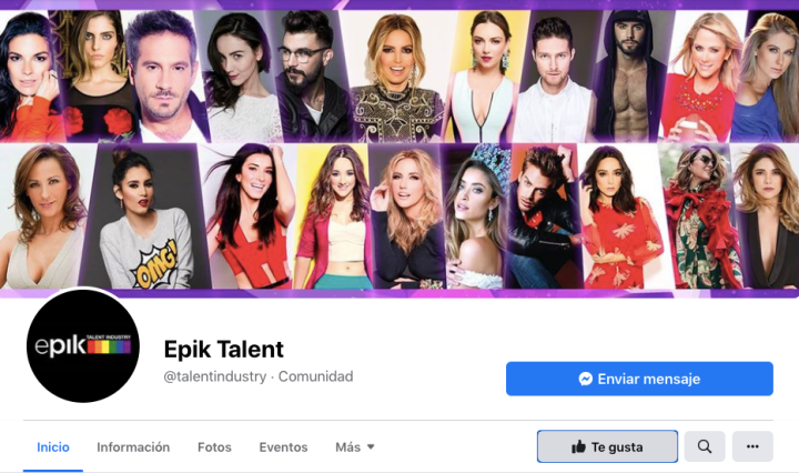 La página de Facebook de epik Talent Industry