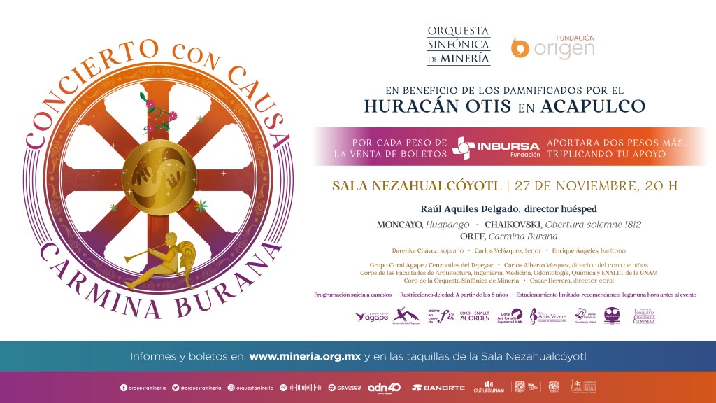 La Orquesta Sinfónica de Minería presenta un concierto en beneficio de las personas damnificadas por Otis en Acapulco, Guerrero | Imagen: Cortesía OSM/Spinto