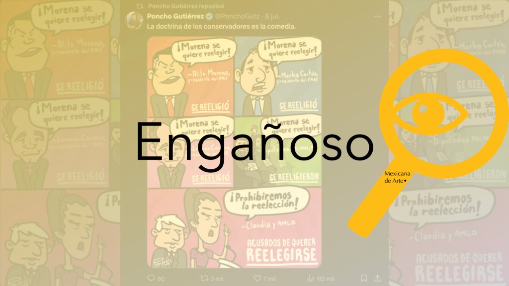 Este cartón de Poncho Gutiérrez desinforma sobre reelección en partidos, el Congreso y el INE